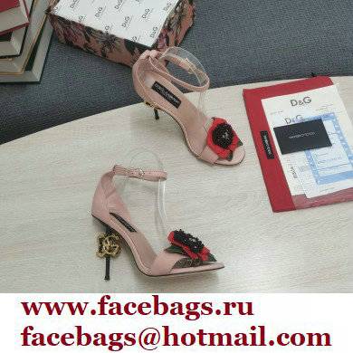 Dolce  &  Gabbana DG Logo Heel 10.5cm Black Red Roses Sandals Nude Pink 2022